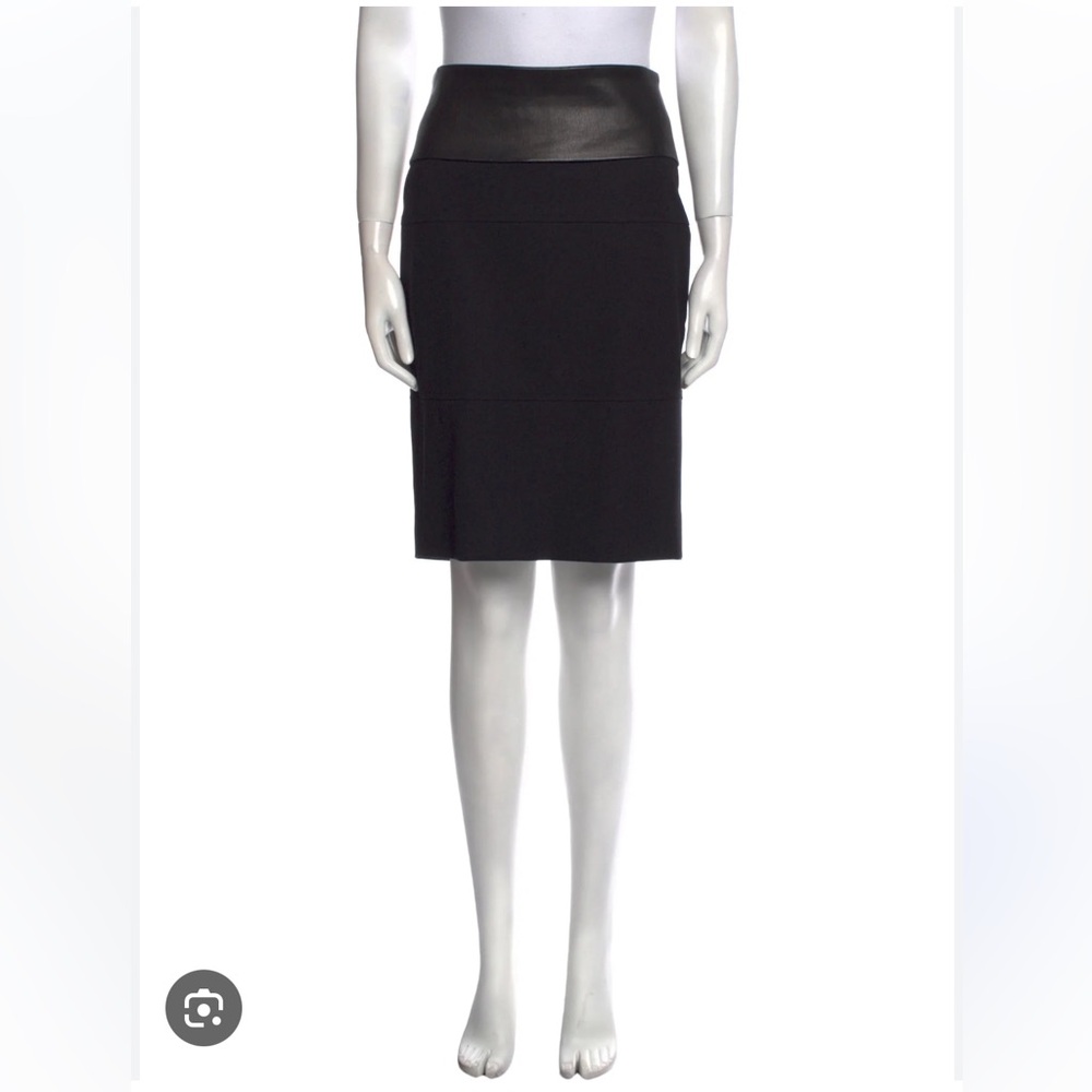 Bruno Cucinelli black wool and leather pencil skirt